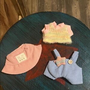 Charming Doll Outfit Set with Pink Hat and Blue Overalls